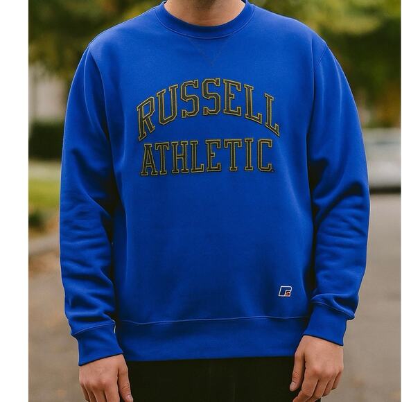 Vintage Russell Sweatshirt Mens Medium Blue Spellout Sweater 80s Cotton Blend - Picture 11 of 11